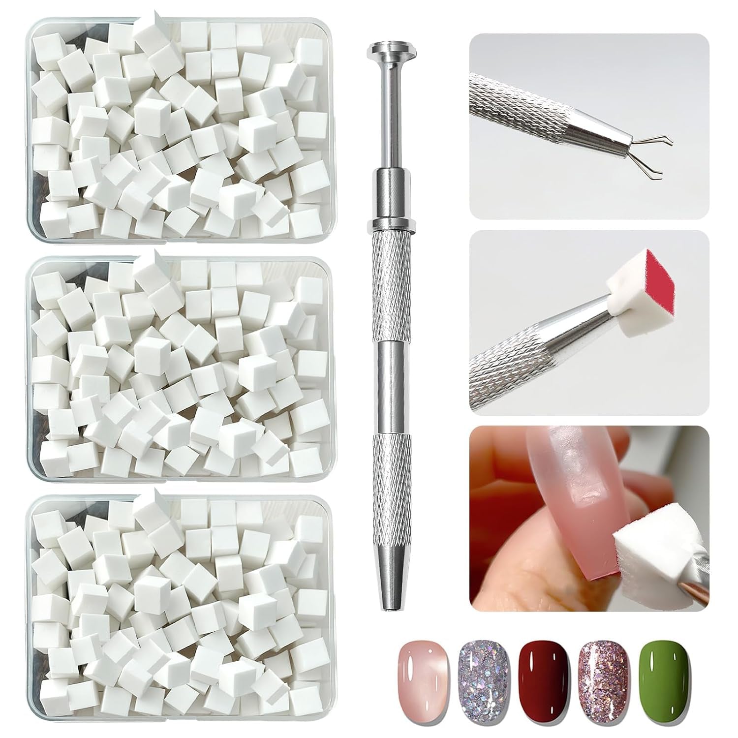 KASURE 300 pièces Nail Art Schwamm, Metall Mit Greifer Nagel Pinsel, Nageldesign Zubehör Für Nail Art, Schwammpinsel Für Farbverlaufs-Nageldesign