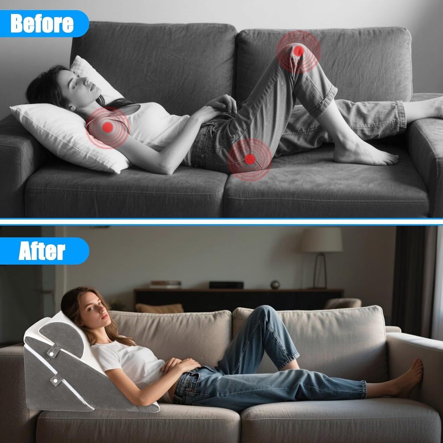 Oreiller compensé réglable pour lit, oreiller de lecture pour lit et canapé, oreiller de reflux en mousse, oreiller de dos, apnée du sommeil, lecture, élévation du sommeil, oreiller de jambe, maux de dos, ronflements
