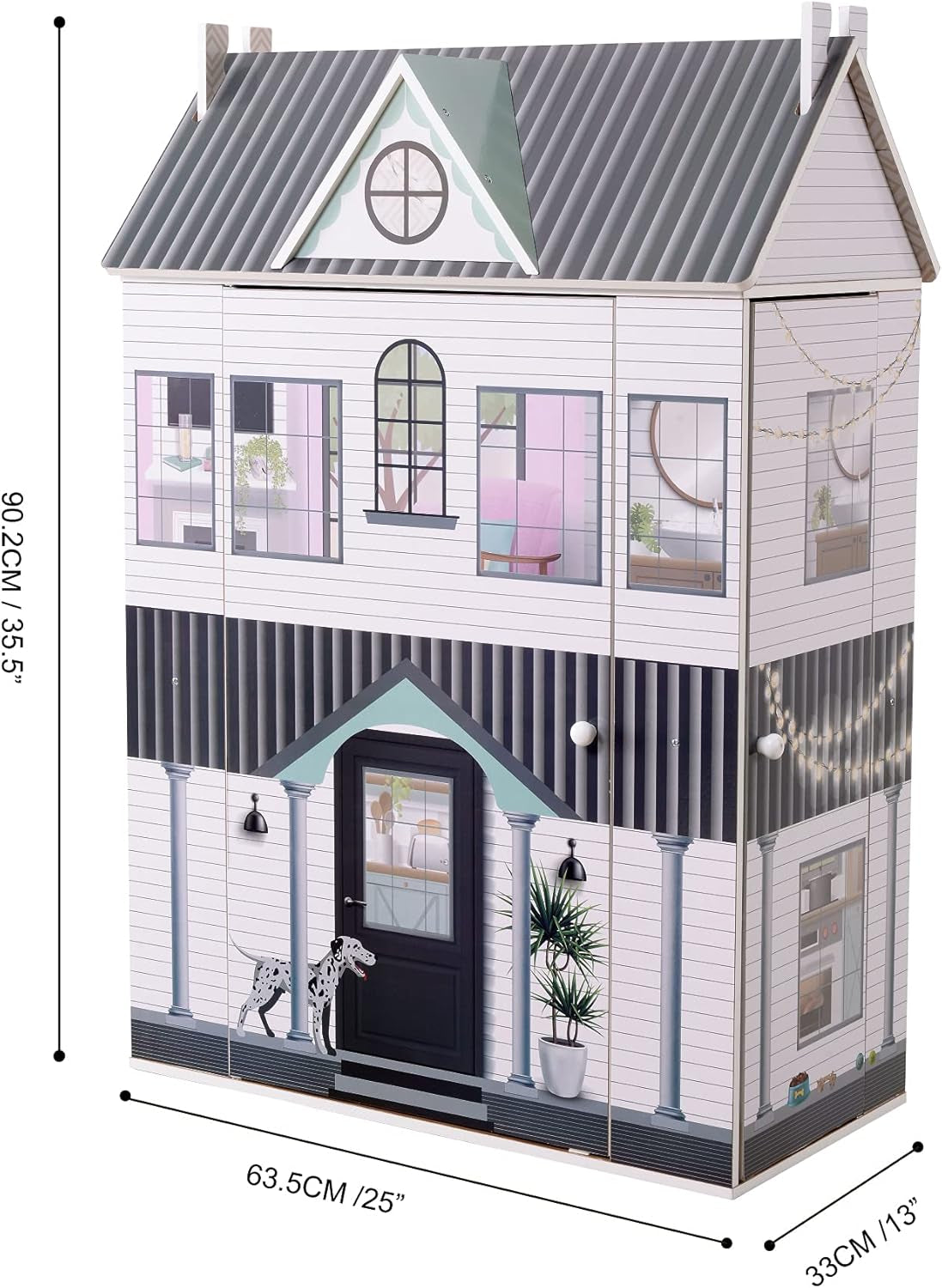 Olivia's Little World Dreamland Maison de poupée interactive en bois à 3 niveaux avec 13 accessoires de meubles de poupée Blanc TD-13632A