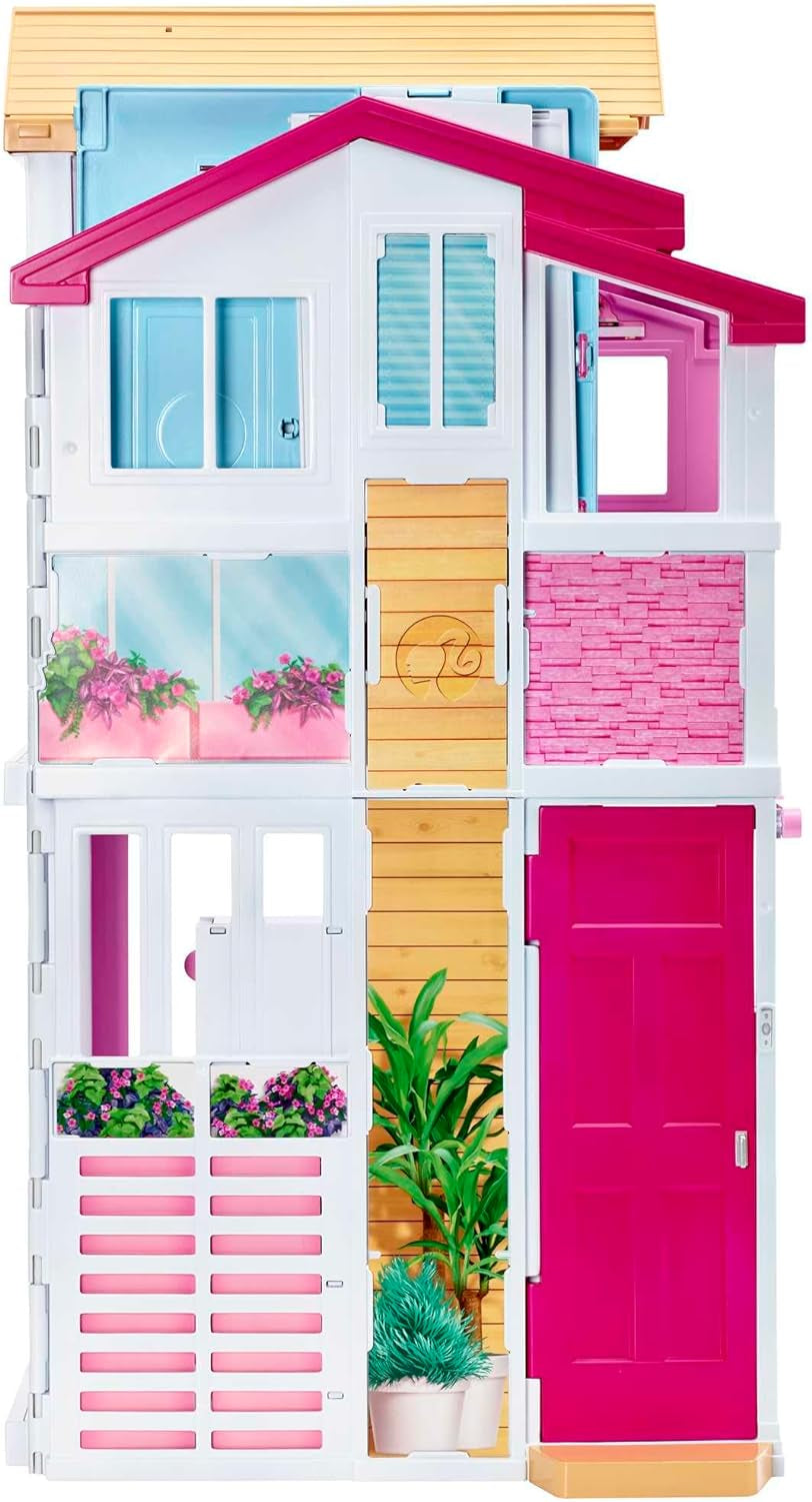 Barbie House Dream Villa Maison de ville 3 étages 5 pièces comprenant des accessoires comme des meubles, pliable et rangement, jouets à partir de 3 ans, DLY32 Naty Shop Maisons de poupées