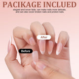 Lot de 240 faux ongles à pression française, 12 tailles, faux ongles avec colle pour femmes et hommes (blanc nu amande moyenne)