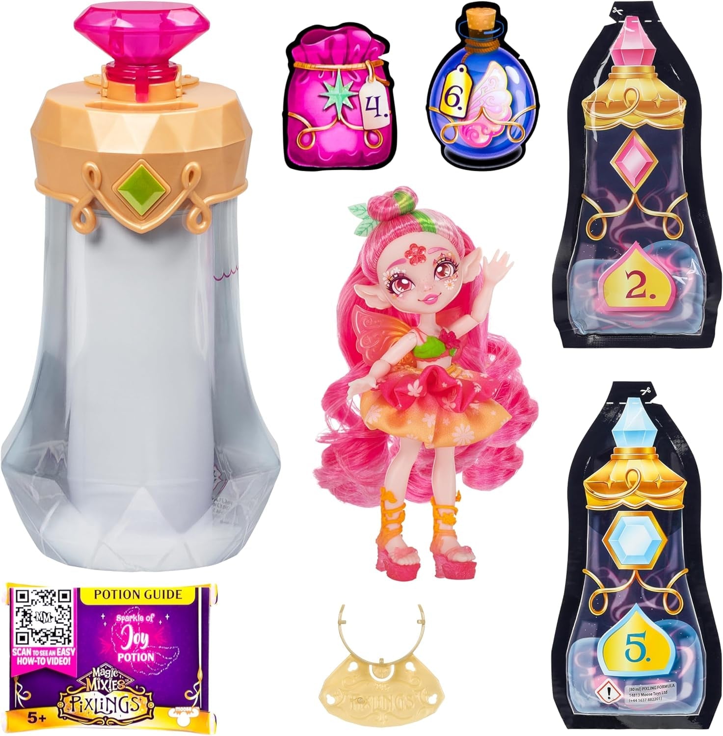 Poupée Pixlings Faye Deer : La révélation magique de la belle et détaillée poupée Pixlings de 16,5 cm dans une bouteille de potion magique