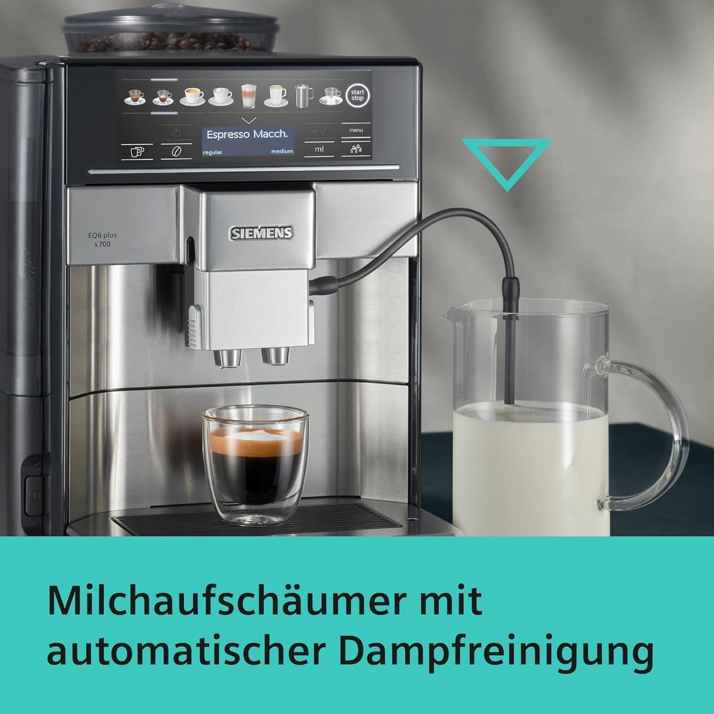 Machine à expresso automatique Siemens EQ.6 plus s700 TE657503DE, pour de nombreuses spécialités de café, mousseur à lait, moulin en céramique, double fonction café, anticalcaire, nettoyage vapeur automatique, 1500 W, acier inoxydable