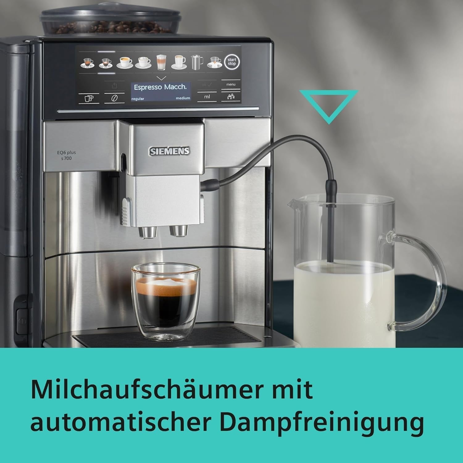 Machine à expresso automatique Siemens EQ.6 plus s700 TE657503DE, pour de nombreuses spécialités de café, mousseur à lait, moulin en céramique, double fonction café, anticalcaire, nettoyage vapeur automatique, 1500 W, acier inoxydable