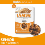 IAMS Delights Nourriture humide pour chat au poulet en sauce pour chats seniors de 7 ans et plus - Format essai, sachet individuel, 1 x 85 g