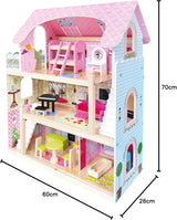 Bino World of Toys Maison de poupée avec balcon, jouet pour les tout-petits à partir de 3 ans, avec 3 étages, escaliers, 4 pièces et balcon incl. 15-TLG. Accessoires, Pour promouvoir les compétences des enfants, Maisons de poupées design rose Naty Shop