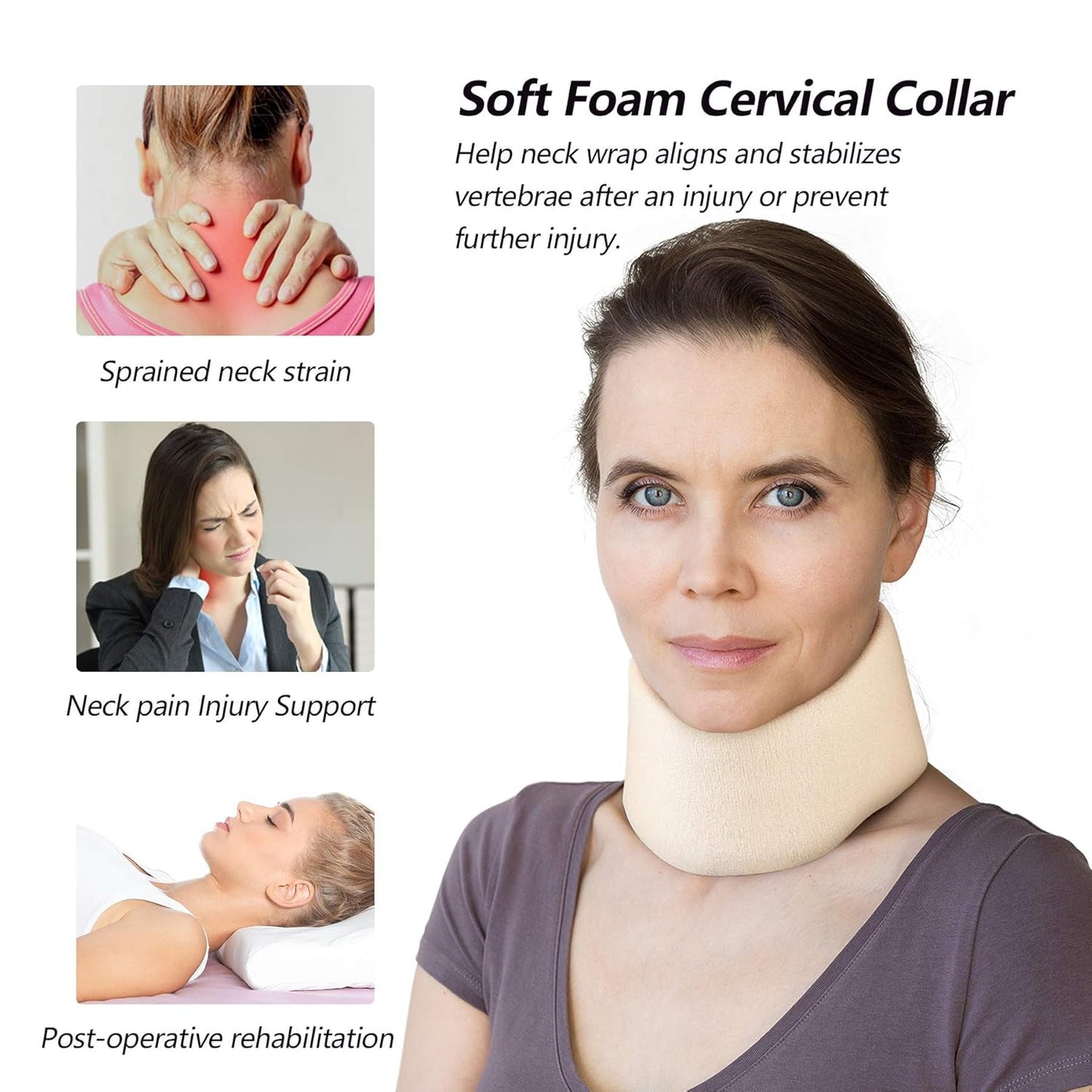 RESTCLOUD Support de nuque en mousse souple, collier universel, support de cou réglable pour le sommeil - Soulage les douleurs cervicales (blanc, col de 6,4 cm de profondeur, M) Oreillers orthopédiques cervicaux Naty Shop