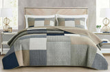 Chezmoi Collection Ensemble de courtepointe Addy Patchwork en coton prélavé léger réversible toutes saisons surdimensionné 3 pièces bleu marine blanc gris taupe courtepointes et courtepointes à carreaux Naty Shop