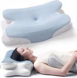 RUMMY Oreiller ergonomique en mousse à mémoire de forme avec housse amovible et lavable pour dormeurs sur le côté et sur le ventre (gris) Oreillers orthopédiques cervicaux Naty Shop Bleu