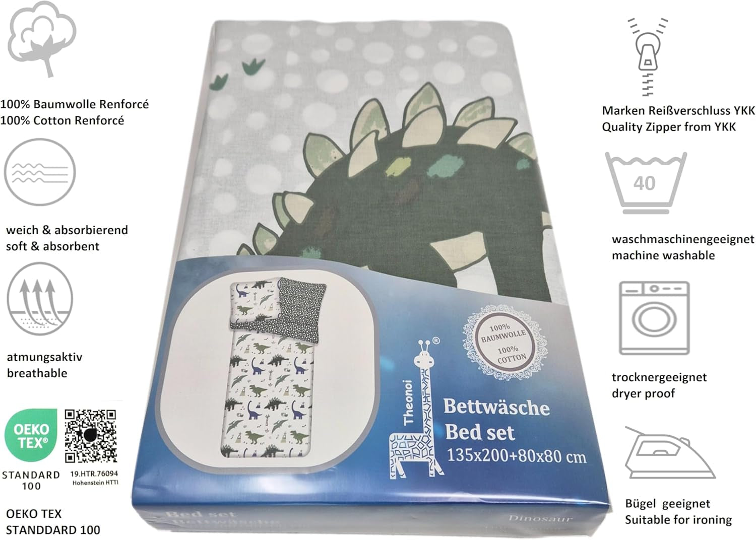 Linge de lit enfant réversible, Dinosaures Linge de lit - enfant Naty Shop