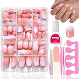 Kit de faux ongles 360 pièces – Faux ongles courts nus, rose, blanc, dégradé – Carré à coller sur faux ongles – Couverture complète, brillants, autocollants pour femmes et filles (carré)