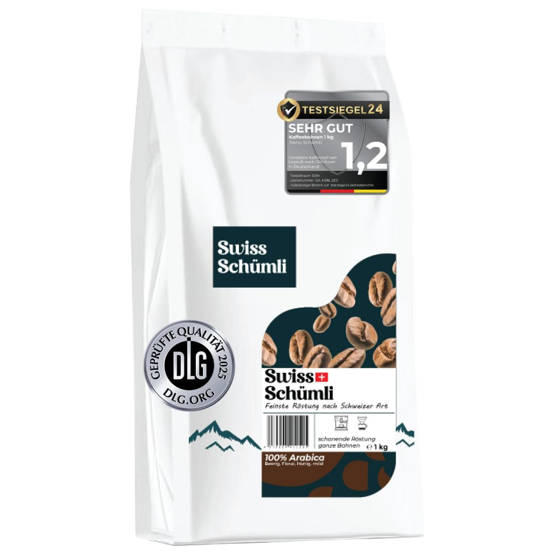 Issu de plus de 175 ans d'expérience : Schwiizer Schüümli Swiss Schümli en grains 1 kg – Torréfaction légère pour un café Schümli fin, crème parfaite, intensité 2/5, acidité 1/5 – pour un vrai plaisir de café