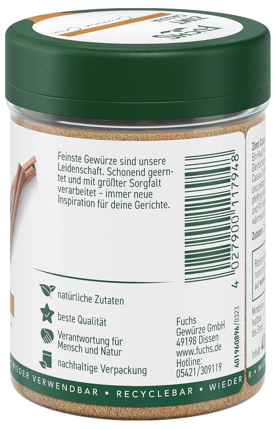 Cannelle Cassia moulue Fuchs - Pour aromatiser pâtisseries, desserts ou thés, 45 grammes Condiments Naty Shop