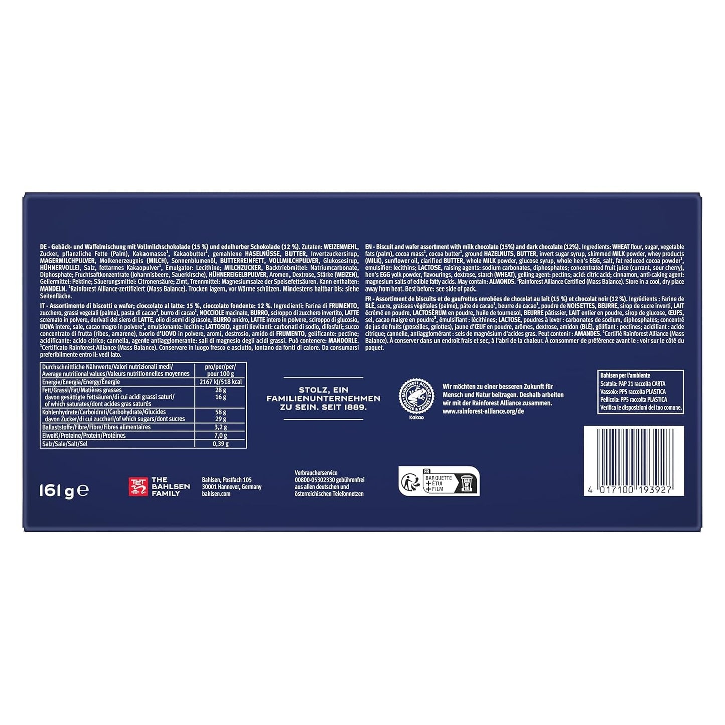 Bahlsen Favourite Collection S Pack de 6 Biscuits Croquants & Mélange de Gaufrettes Chocolat Noir Lait (6 x 161g / 966g)