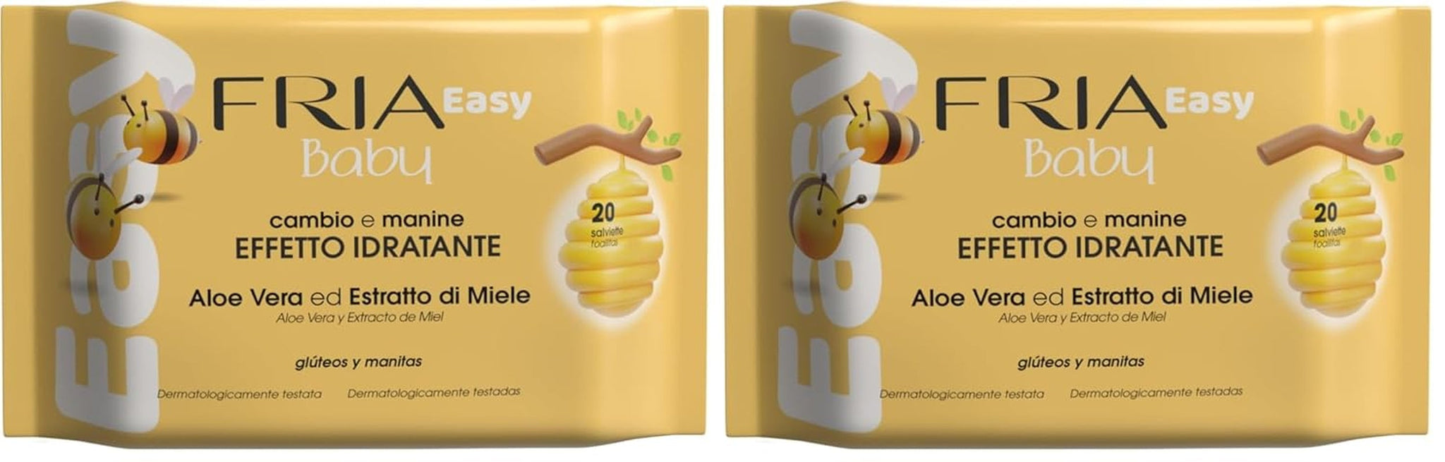 Easy Baby Lingettes humides à l'aloe vera et à l'extrait de miel hydratantes pour la peau, testées dermatologiquement, paquet de 20 lingettes