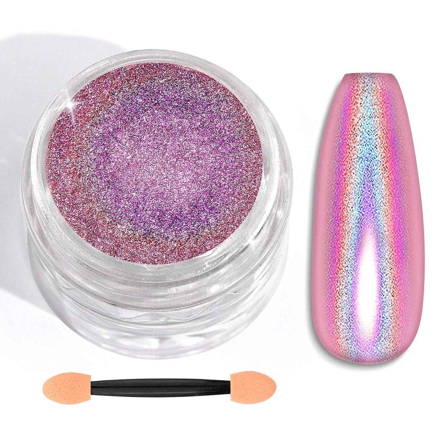Saviland Chrome Nail Powder Set - Rose Laser Chrome Nail Powder Effet Miroir Laser Nail Art, Nail Glitter Manucure Poudre Décorative avec Bâtons Éponge, Nail Glitter Powder Nail Salon