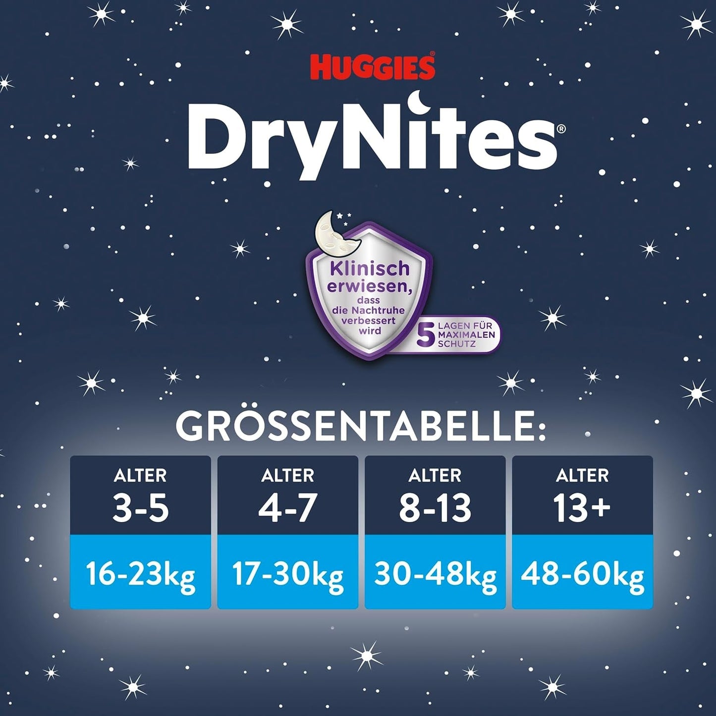 Couches d'énurésie nocturne Huggies DryNites pour garçons de 13 à environ 8-13 ans (30-48 kg) 33 pièces (3x11) paquet mensuel géant culottes à couches XL Vazba Bath Products