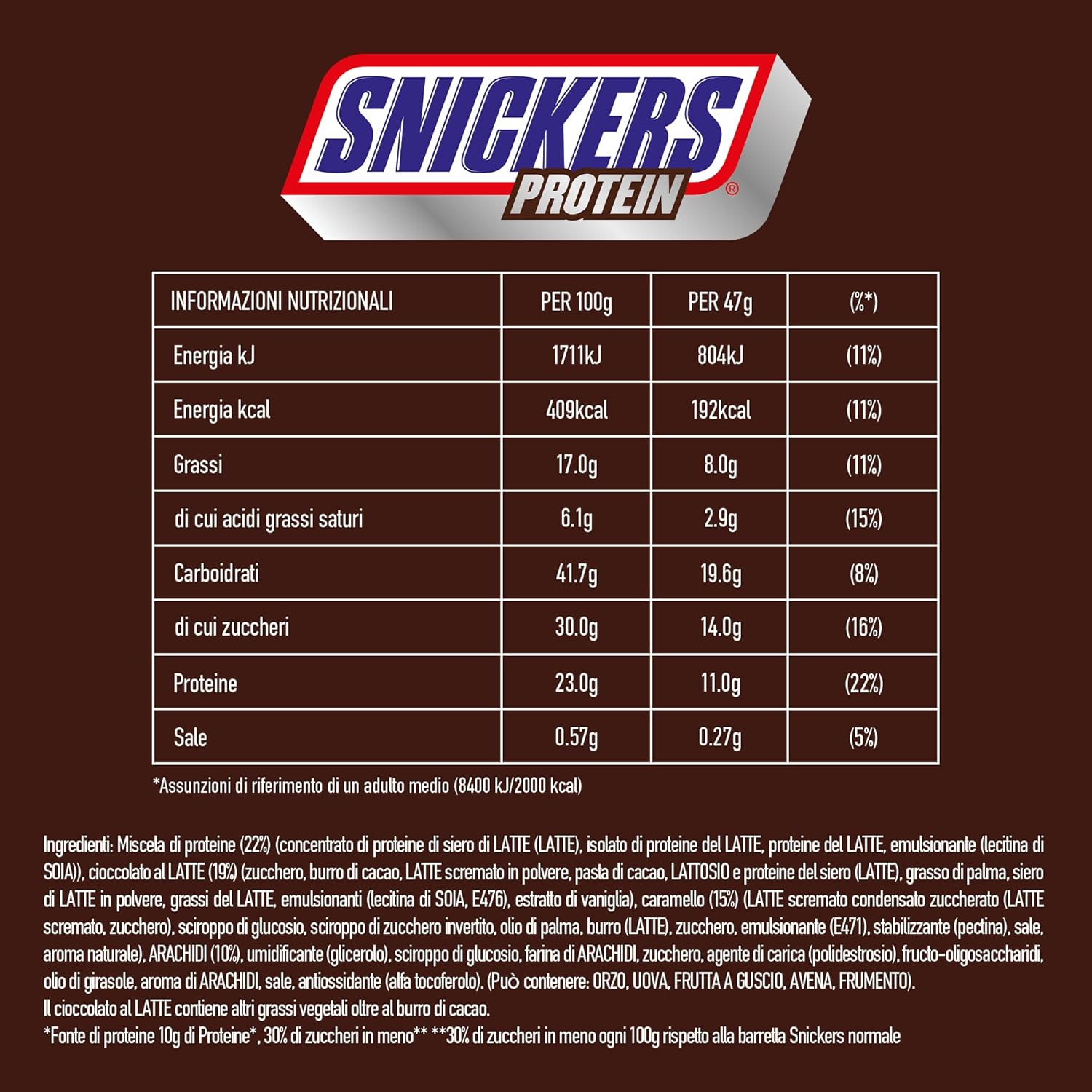 Barres protéinées Snickers au chocolat - Goût riche au caramel noisette et nougat, emballage en vrac 18x47g