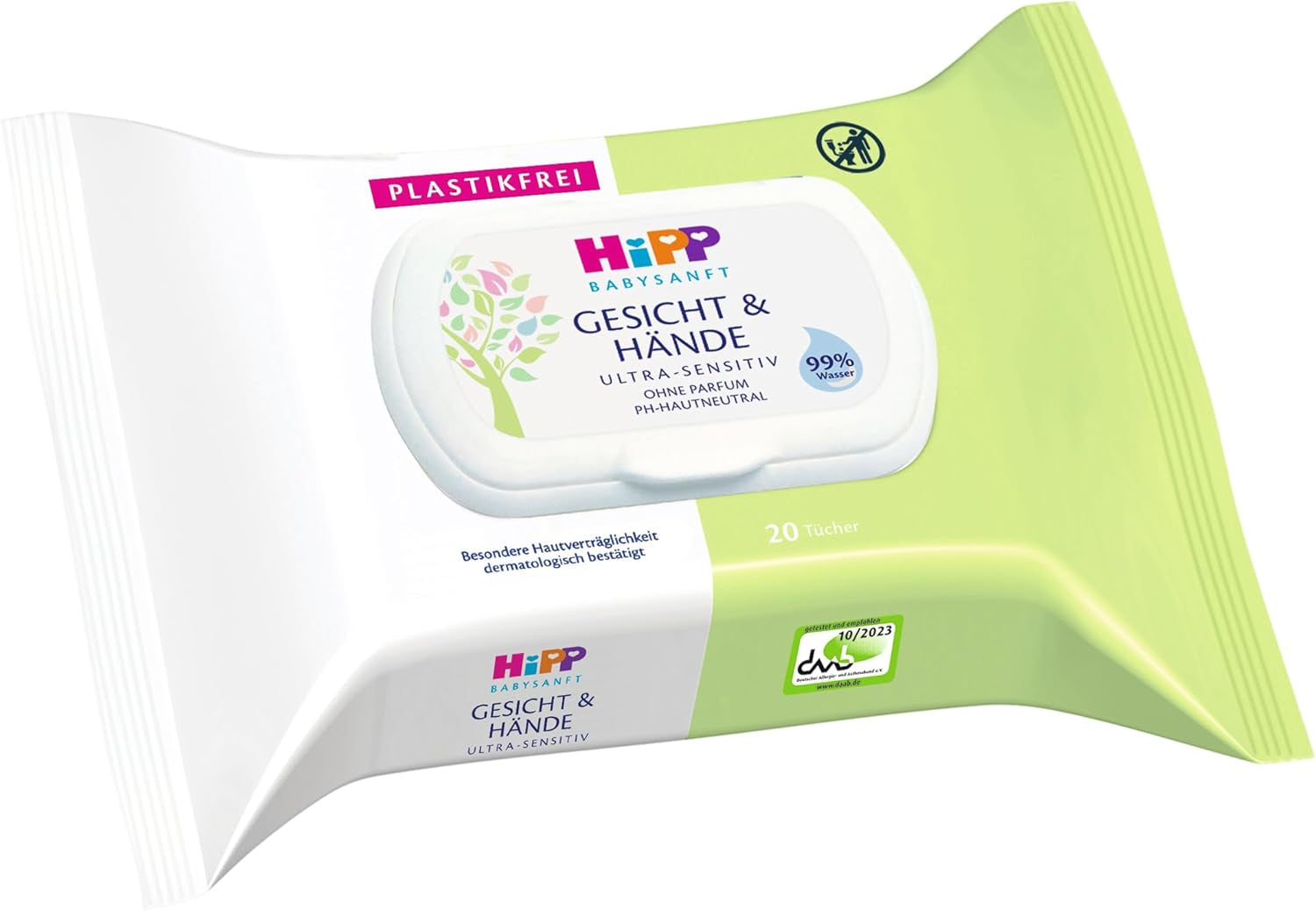 HiPP Baby Lingettes humides douces pour le visage et les mains, paquet de 12 (12 x 20 pièces)