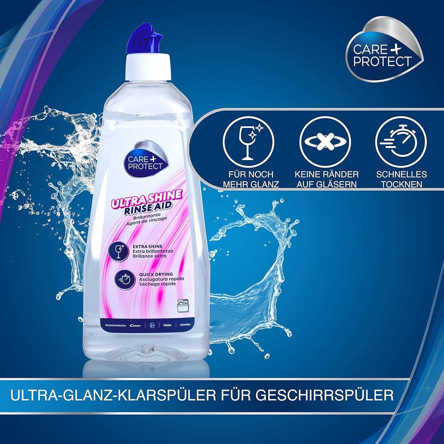 CARE + PROTECT - Produit de rinçage universel Extra Shine pour lave-vaisselle / Pour tous les lave-vaisselle / Séchage rapide / 500 ml Détergents de cuisine Naty Shop