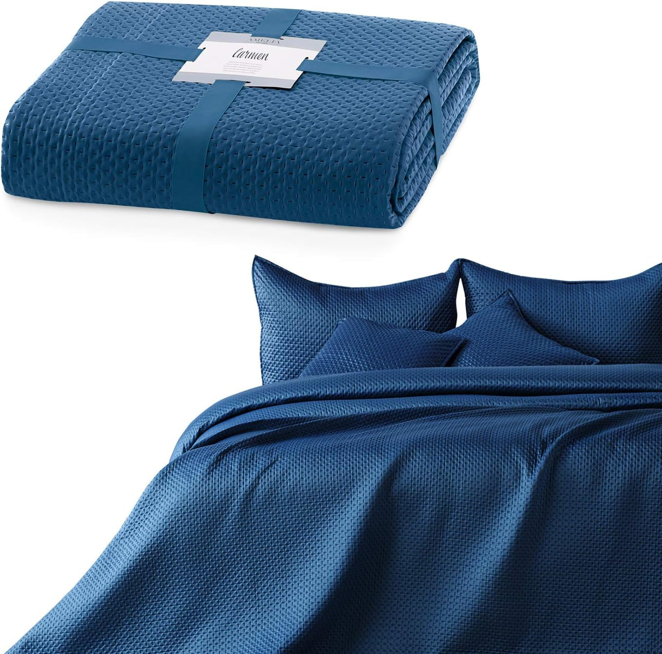 Ameliahome couvre-lit 200X220 Cm couvre-lit vert foncé avec deux côtés en relief Mat Satin Carmen Lits et Couvertures Besuche den AmeliaHome-Store Carmen bleu foncé 170X210 Cm