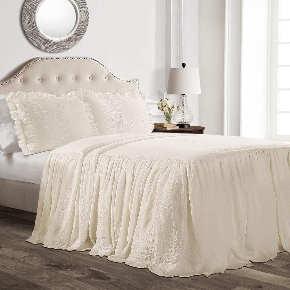 Lush Decor Housse de Couette avec Jupe à Volants, Polyester, Blanc, Lits Doubles et Couettes Lush Decor Ivoire Queen