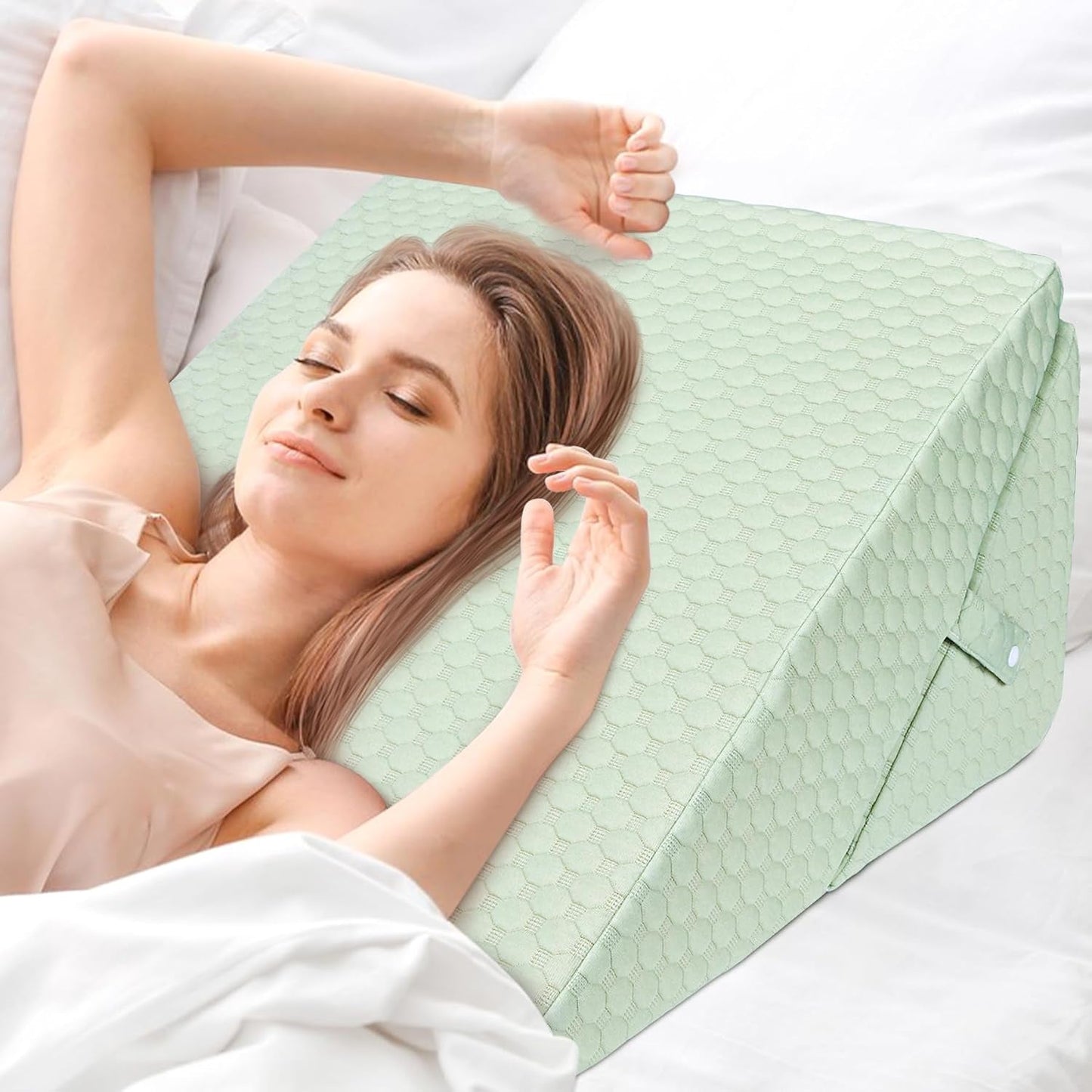 INFANZIA Oreiller compensé pour lit, oreiller d'angle, oreiller triangulaire, pliable, mousse à mémoire de forme, apnée du sommeil, reflux acide, élévation des jambes, lecture, vert