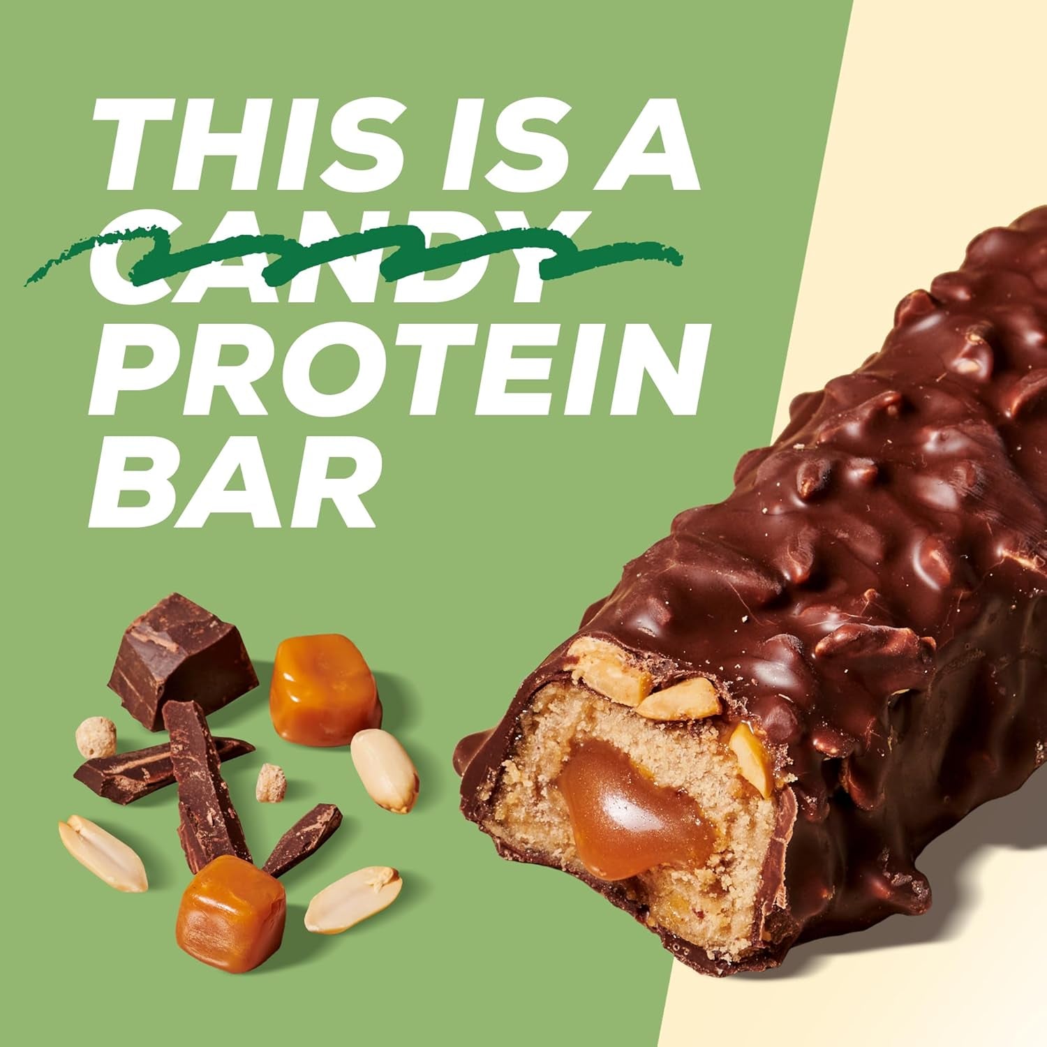 MaxiNutrition Barre protéinée végétalienne crémeuse au chocolat, cacahuètes et caramel 12x45g - barre protéinée végétalienne, 18% de protéines, 8,3 g par barre, faible teneur en sucre (0,9 g), sans sucre ajouté, sans arômes artificiels
