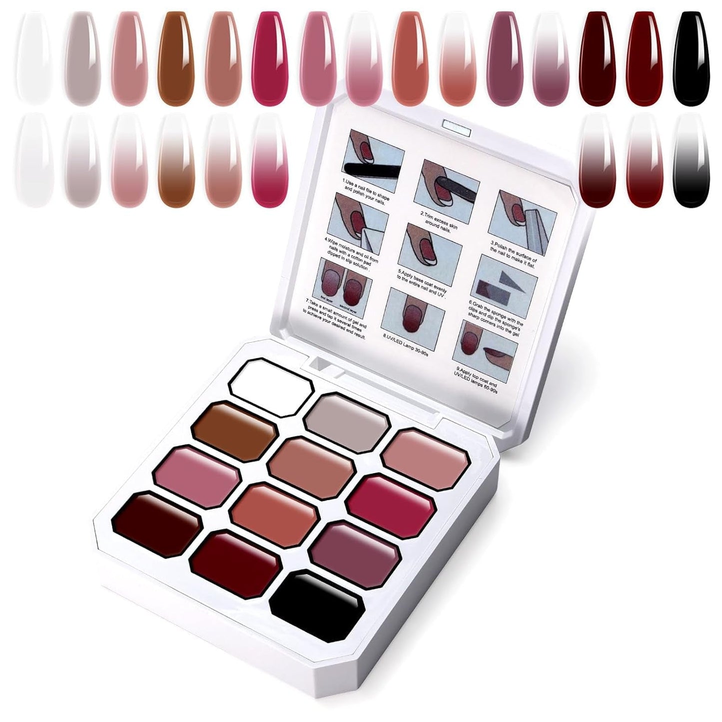 Gel de peinture dégradé, 12 couleurs de vernis à ongles gel ombré avec 100 éponges à ongles et 4 griffes en métal pour manucure française DIY Nail Art, Set I