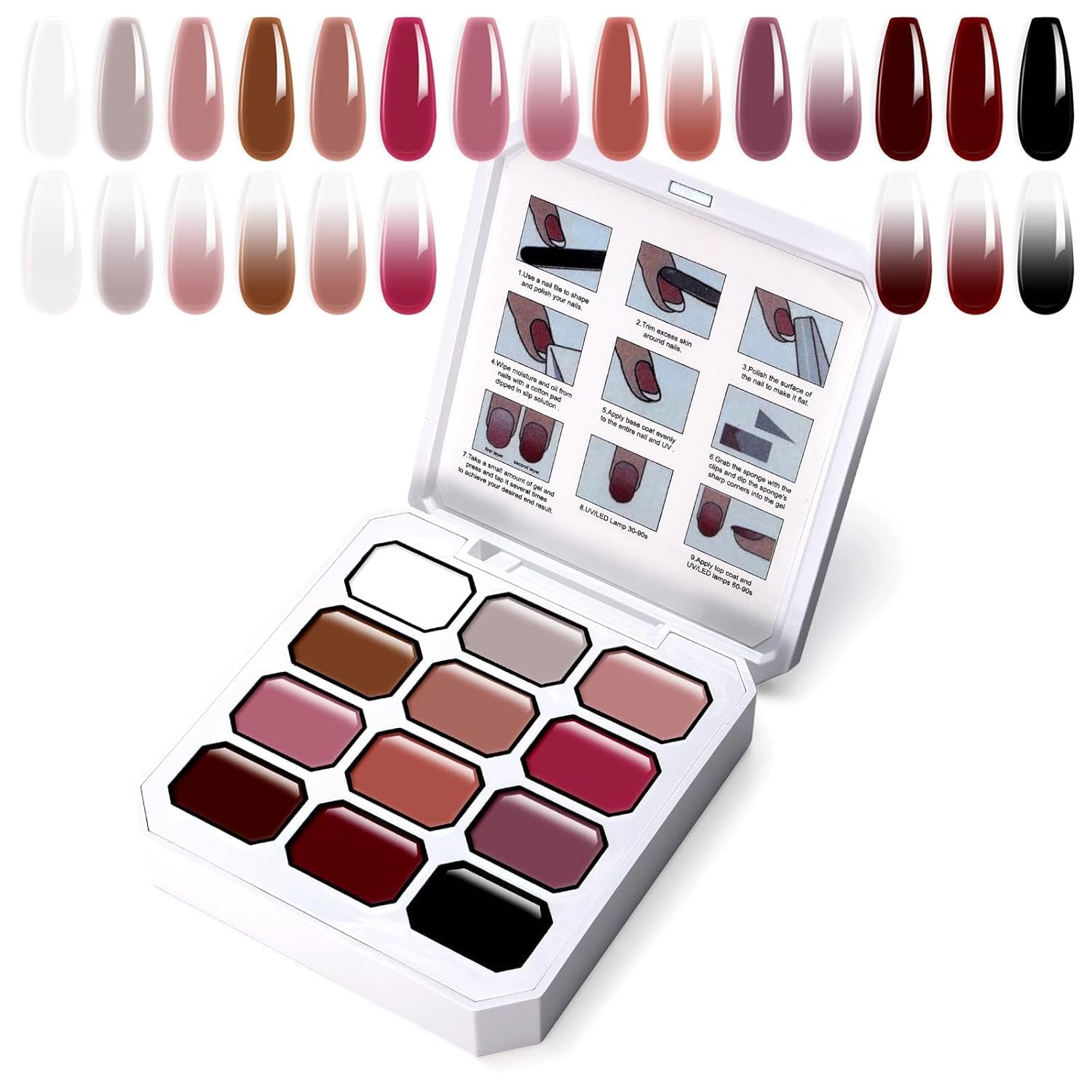 Gel de peinture dégradé, 12 couleurs de vernis à ongles gel ombré avec 100 éponges à ongles et 4 griffes en métal pour manucure française DIY Nail Art, Set I