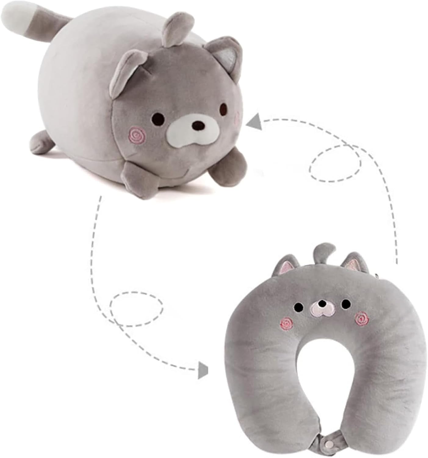Oreiller cervical 2 en 1 Oreiller cervical en forme de U Oreiller appui-tête Oreiller de soutien du cou Oreiller de soutien du cou Déformation de l'oreiller cervical pour animaux en peluche Pour le camping Randonnée Voiture Avion Oreillers orthopédiques cervicaux Naty Shop Chat gris
