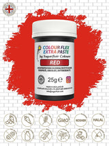 Colorant alimentaire Sugarflair Colourflex Extra Paste, rouge - Colorant alimentaire comestible pour crème au beurre, chocolat, pâte à sucre, glaçage, fondant, mélanges à gâteaux, pâte et plus - 25g