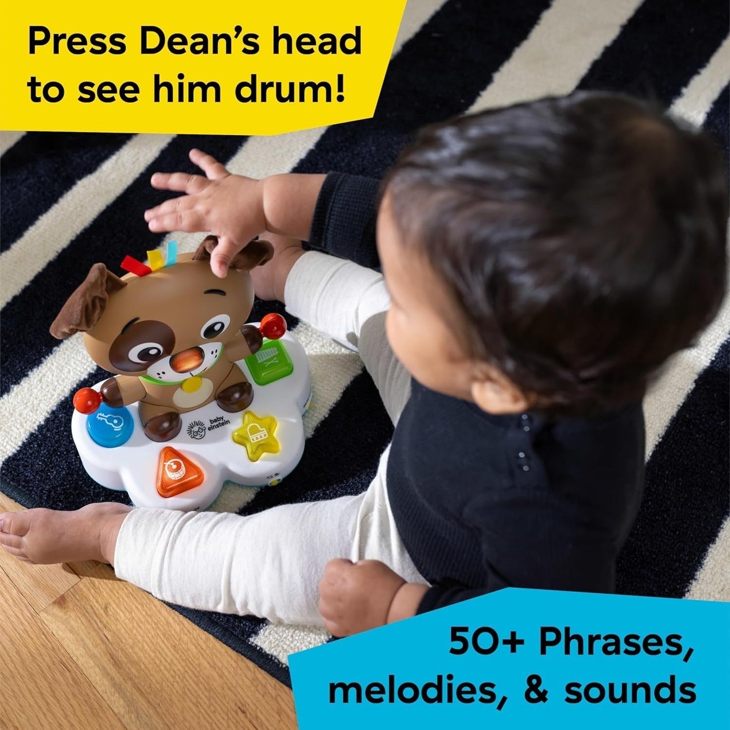 Baby Einstein, Drum & Learn Dean Jouet d'apprentissage musical - Jouet multisensoriel pour bébé, 2 modes de jeu, couleurs, formes et instruments, plus de 50 sons, à partir de 6 mois Jouets pour bébés Naty Shop