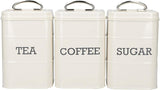 KitchenCraft Living Nostalgia Lot de 3 pots de conservation pour thé, sucre, café, boîte cadeau en acier crème antique 11 cm x 11 cm x 17 cm, bleu vintage, boîtes de conservation des aliments Naty Shop Vintage bleu