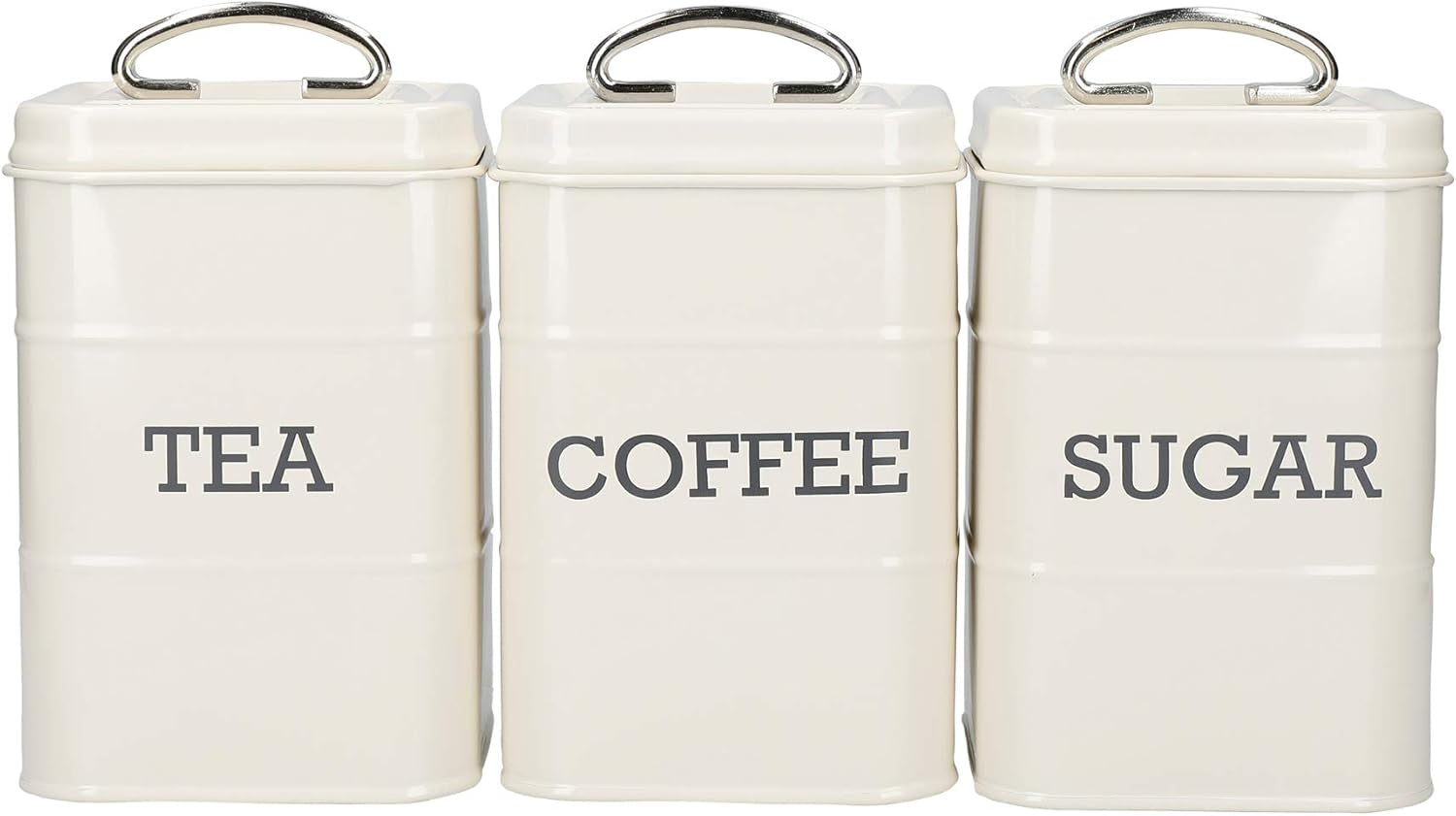 KitchenCraft Living Nostalgia Lot de 3 pots de conservation pour thé, sucre, café, boîte cadeau en acier crème antique 11 cm x 11 cm x 17 cm, bleu vintage, boîtes de conservation des aliments Naty Shop Vintage bleu