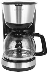 Emerio CME-122933, Cafetière filtre, 1,25 L pour jusqu'à 10 tasses de café frais, filtre amovible permanent, fonction anti-goutte, carafe en verre, arrêt automatique, 1000 watts, noir/argent