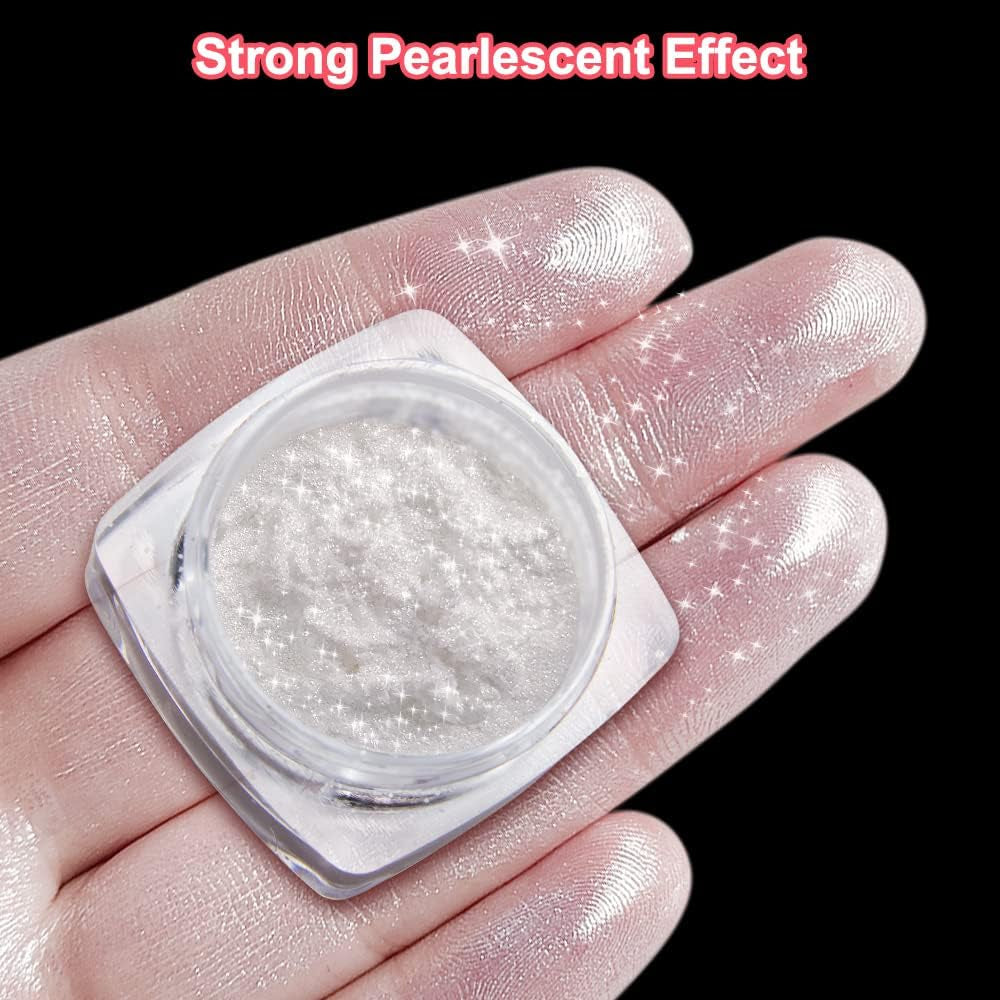2 Schachteln Weiße Perle Chrom Nagelpuder - Transparent Aurora Ice Shimmer Chrome Pigment Pulver pour ongles, Glazed Donut Glitzerpuder Nails Spiegeleffekt-Glitter Nagelkunst-Pulver pour bricolage-salon