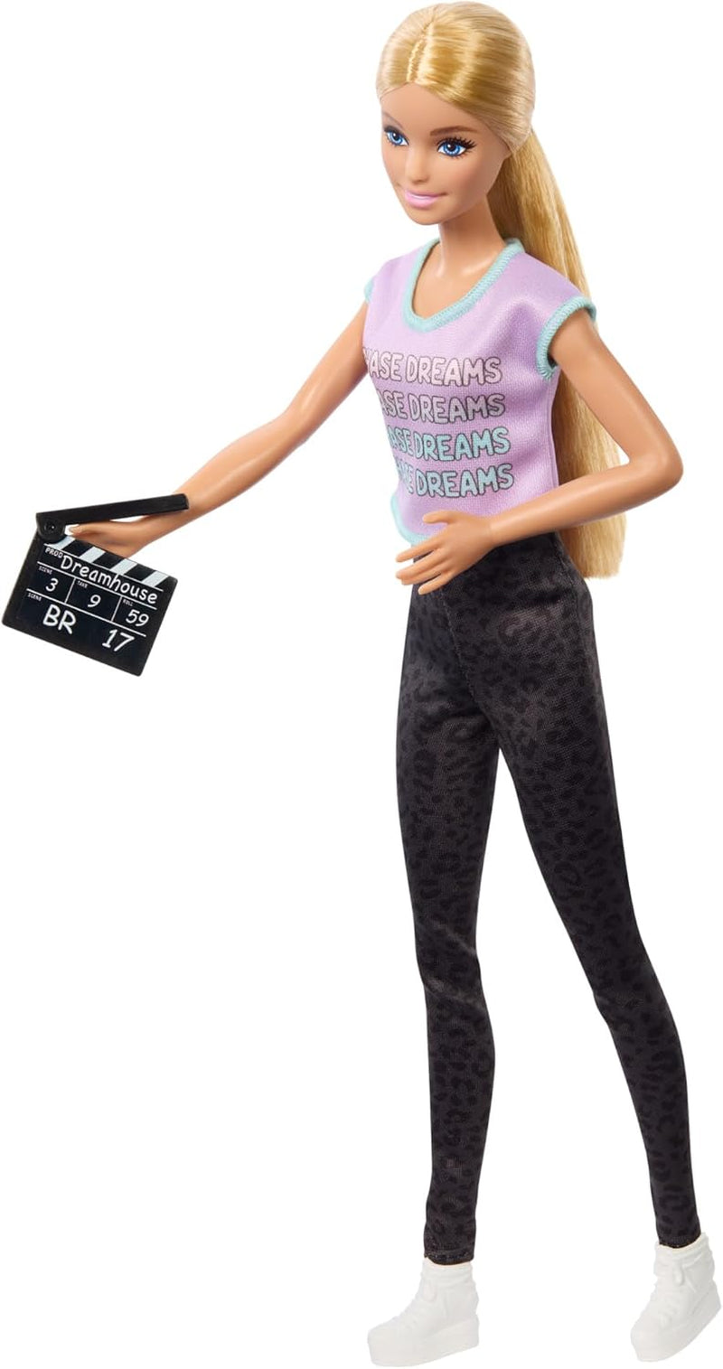 Barbie Berufe-Set mit 4 Puppen und Zubehör, Frauen in der Filmbranche mit Studioleiterin, Regisseurin, Kamerafrau et Filmstar in Ausziehbaren Outfits, HRG54