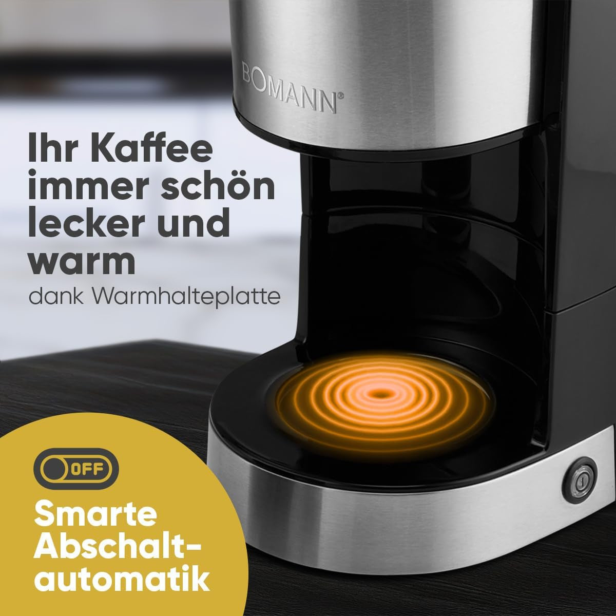 Machine à café expresso avec filtre Bomann® | pour 12-14 tasses | Machine à café expresso avec filtre | Boîtier en acier inoxydable | Anti-goutte | Expresso | Machine à café expresso avec filtre | 800W | KA6071CB
