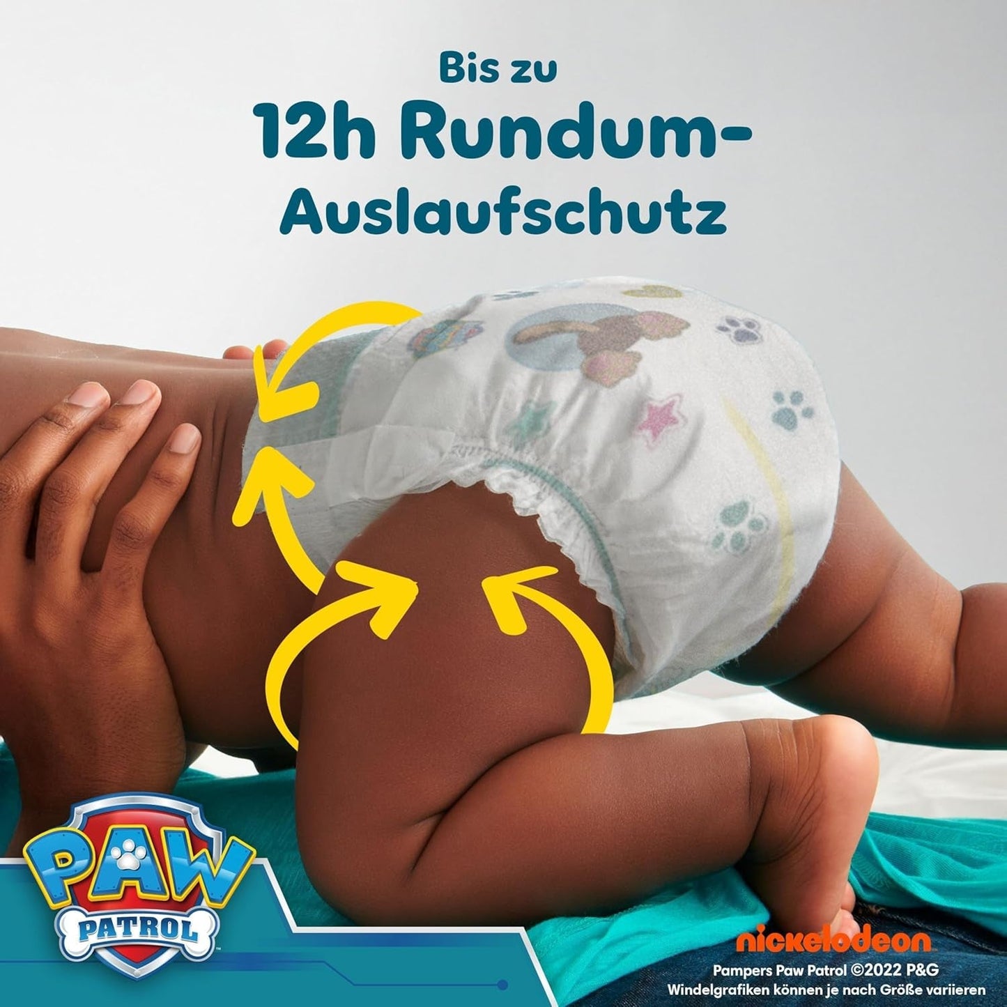 Couches Pampers Baby-Dry Puppy Patrol Edition, taille 4, 222 couches, 9 kg - 14 kg, protection contre les fuites jusqu'à 100 % et confort toute la nuit