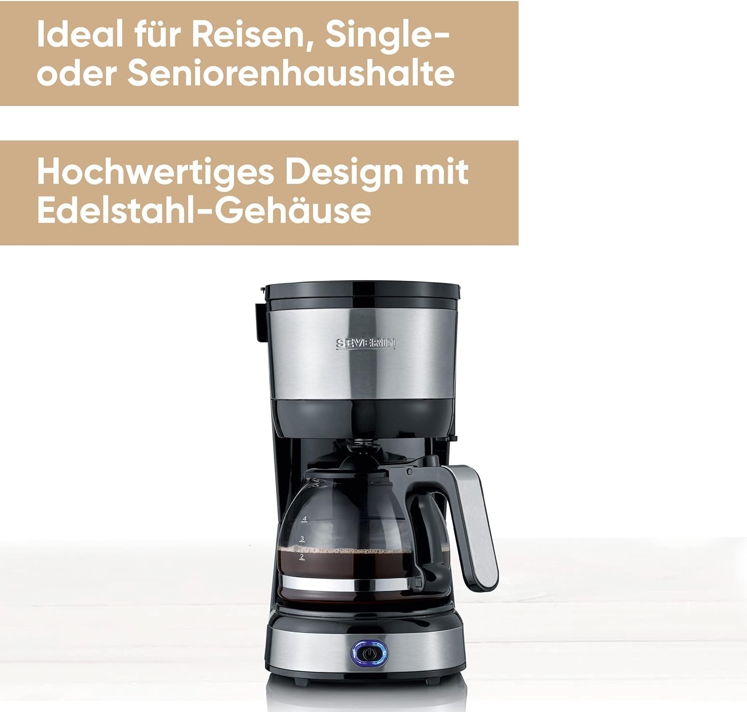 SEVERIN Machine à expresso compacte, café aromatique avec machine à café jusqu'à 4 tasses, machine à expresso avec filtre et filtre oscillant permanent, acier inoxydable/noir, KA 4808