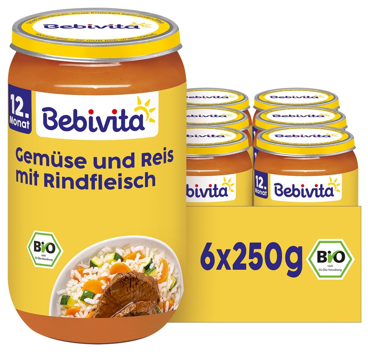 Repas à partir de 12 mois : Riz aux légumes et bœuf, 250g, paquet de 6 (6 x 250g)