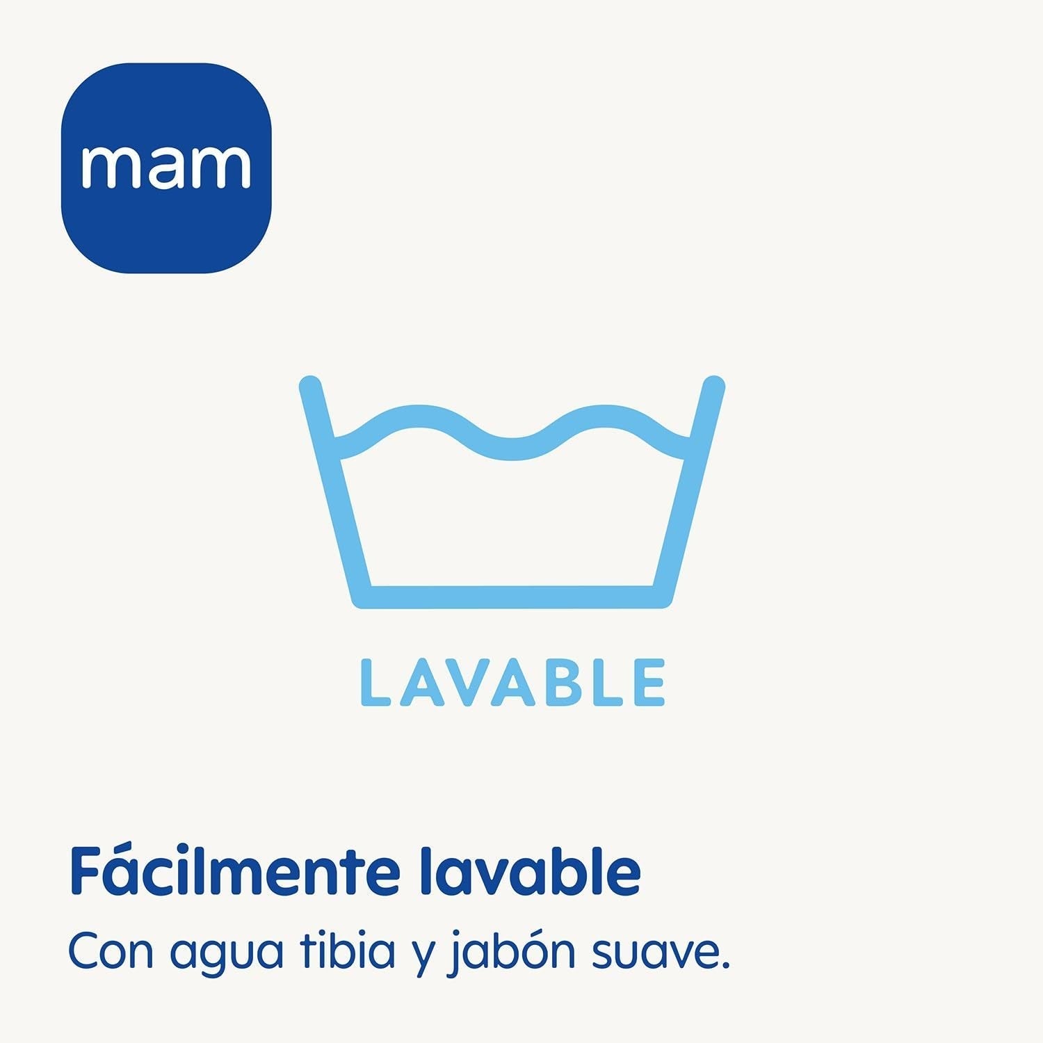Sucette MAM, adaptée à tous types de tétines, anneaux de dentition et jouets, longueur réglable, avec cache-tétine, lavable, bleue, 1 pièce