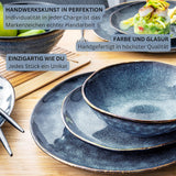 Sanger | Service de table Tokyo 36 pièces Service de table en porcelaine pour 12 personnes Vaisselle moderne faite à la main bleu foncé avec accents noirs | LA COLLECTION PREMIUM