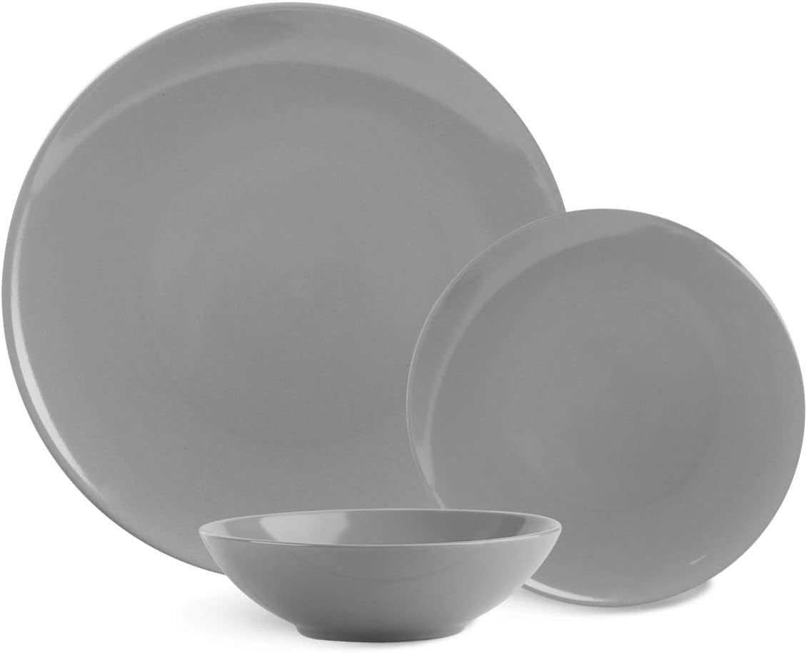 Amazon Basics Service de table en grès, 18 pièces, gris fumé, 6 services