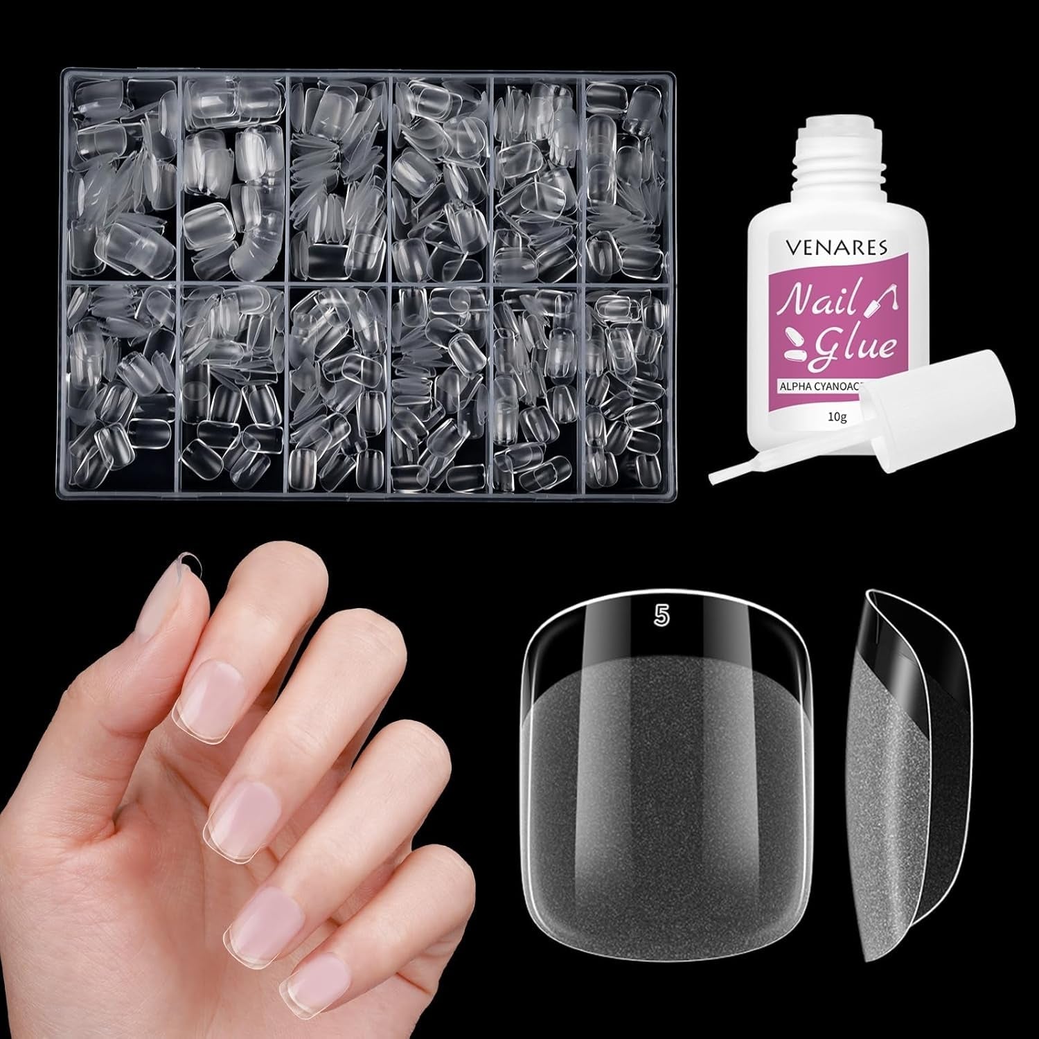 Faux ongles courts ballerine, 500 pièces, colle sur 12 tailles, ongles artificiels, Gel doux et court, couverture complète, pointes pour ongles en Gel courts S
