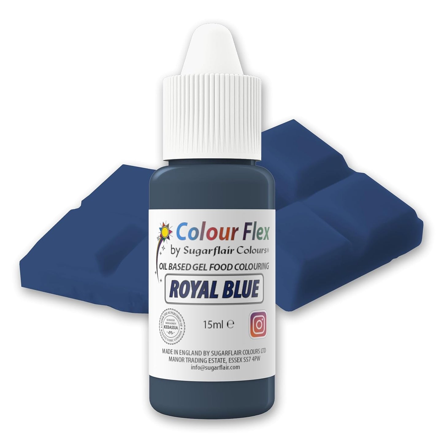 Colorant alimentaire à base d'huile Sugarflair Colourflex, bleu royal, colorant alimentaire liquide hautement concentré, colorant alimentaire pour crème au beurre, chocolat, pâte, fondant, glaçage et plus encore - 15 ml