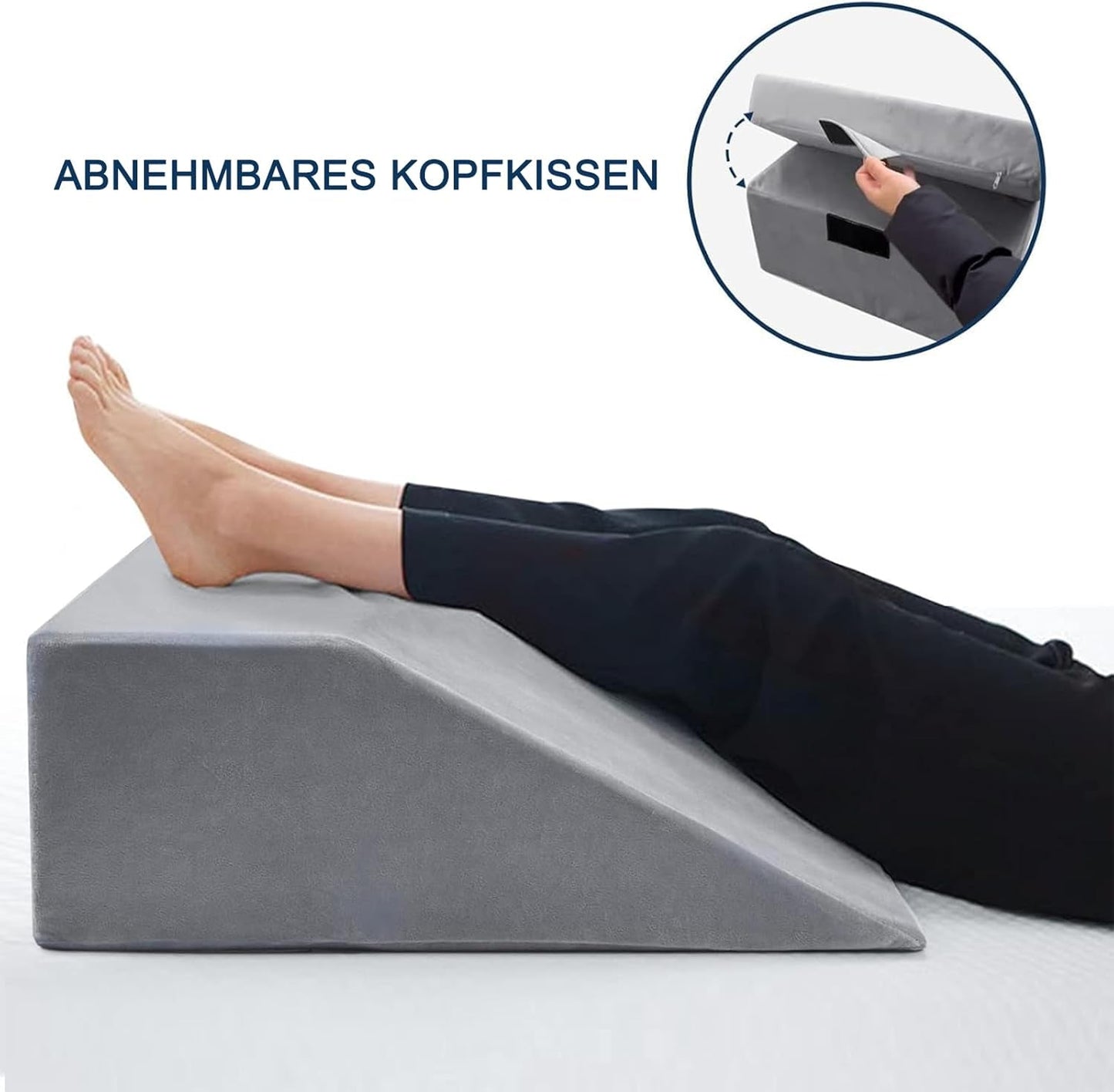 Oreiller de lecture et oreiller en plumes pour rehausseur de jambes, oreiller en mousse à mémoire de forme pour le cou, le dos et les jambes, oreiller amovible multifonctionnel pour lit, canapé, assis, dormir et se reposer (gris)