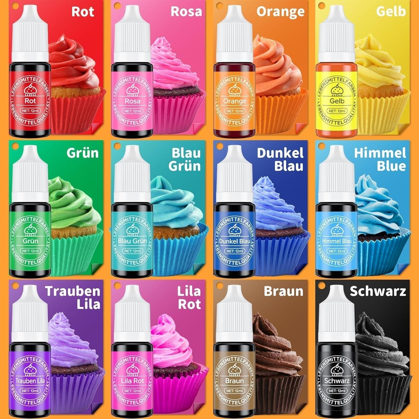 Set de colorants alimentaires liquides 12 x 12 ml Naty Shop