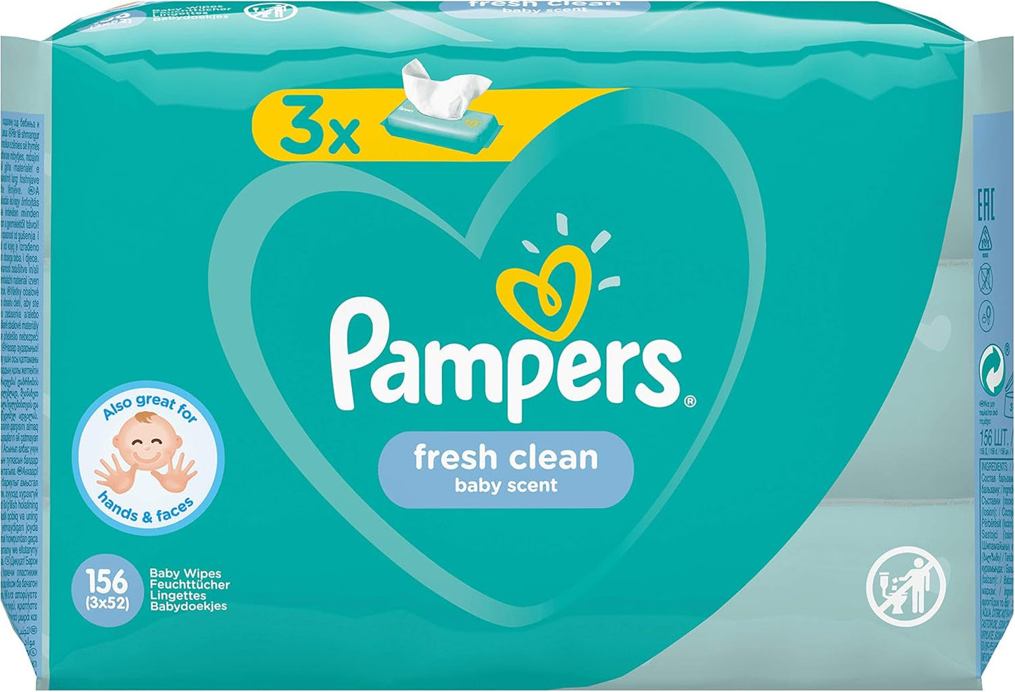 Pampers Fresh Clean Baby Wipes 81688041, 3x52 pièces, (lingettes pour bébé, sac en plastique, fille/garçon, turquoise, blanc, Allemagne, 896,7 g)